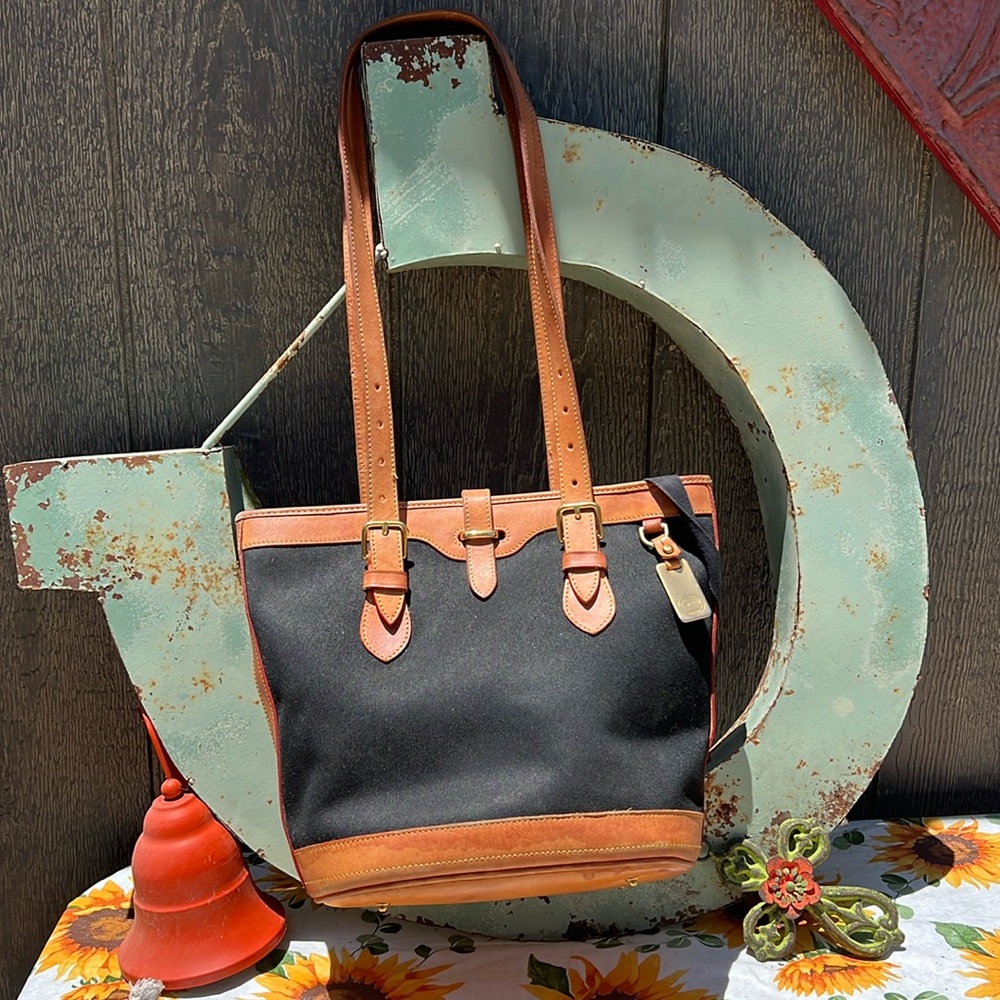 Black Canvas and Brown Leather Dooney & Bourke Shoulder Bag